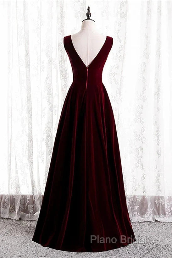 A-Line Velvet V-Neckline Sleeveless Long Party Dresses Formal Prom Dresses Bridesmaid Dresses Secondary image