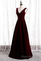 A-Line Velvet V-Neckline Sleeveless Long Party Dresses Formal Prom Dresses Bridesmaid Dresses
