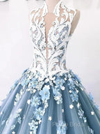 A-Line Vintage Backless Wedding Dresses Tulle High Neck