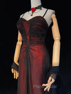 A-line Vintage Style Black and Red Beaded Formal Prom Dresses, Black and Red Formal Dresses