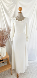 A-Line Vintage White Wedding Dresses Elegance Gown Minimal Long Sleeve Style Bride Dresses