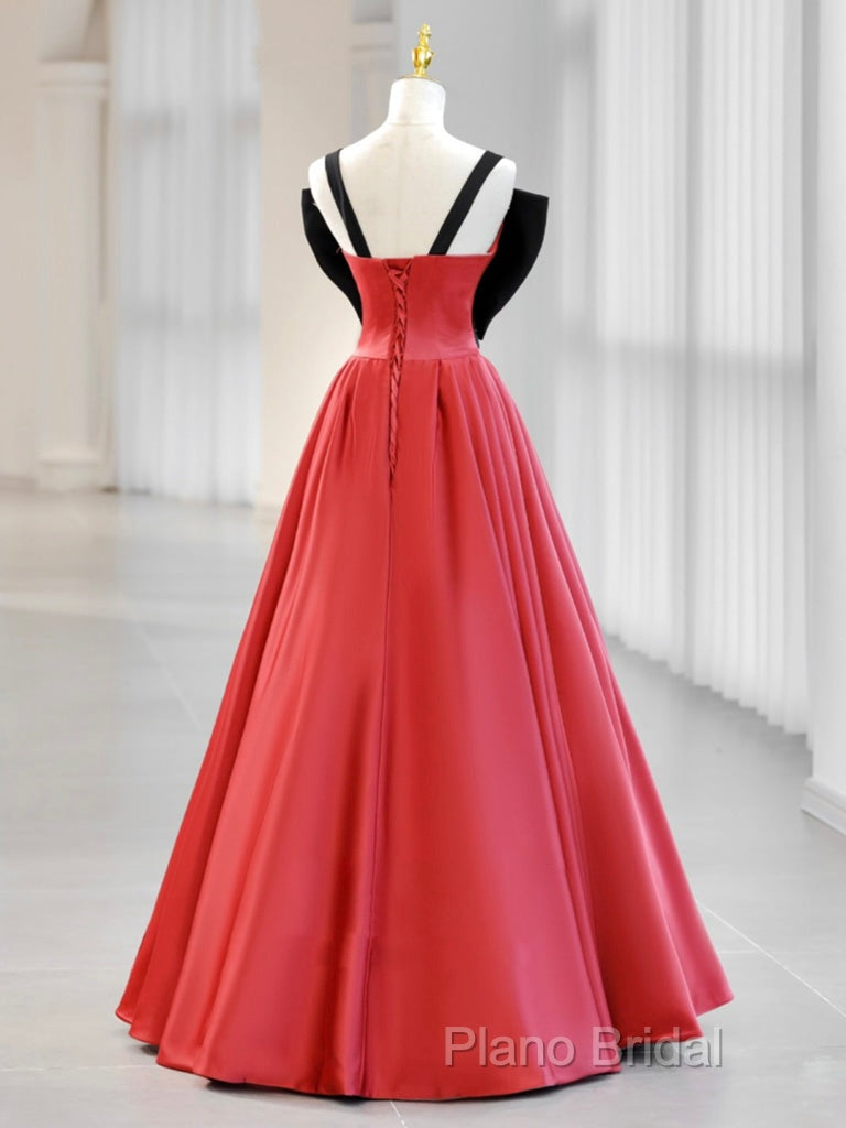 A-Line Watermelon Red Satin Long Formal Prom Dresses, Long Formal Dresses Secondary image