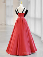 A-Line Watermelon Red Satin Long Formal Prom Dresses, Long Formal Dresses