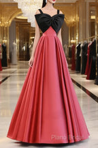 A-Line Watermelon Red Satin Long Formal Prom Dresses, Long Formal Dresses
