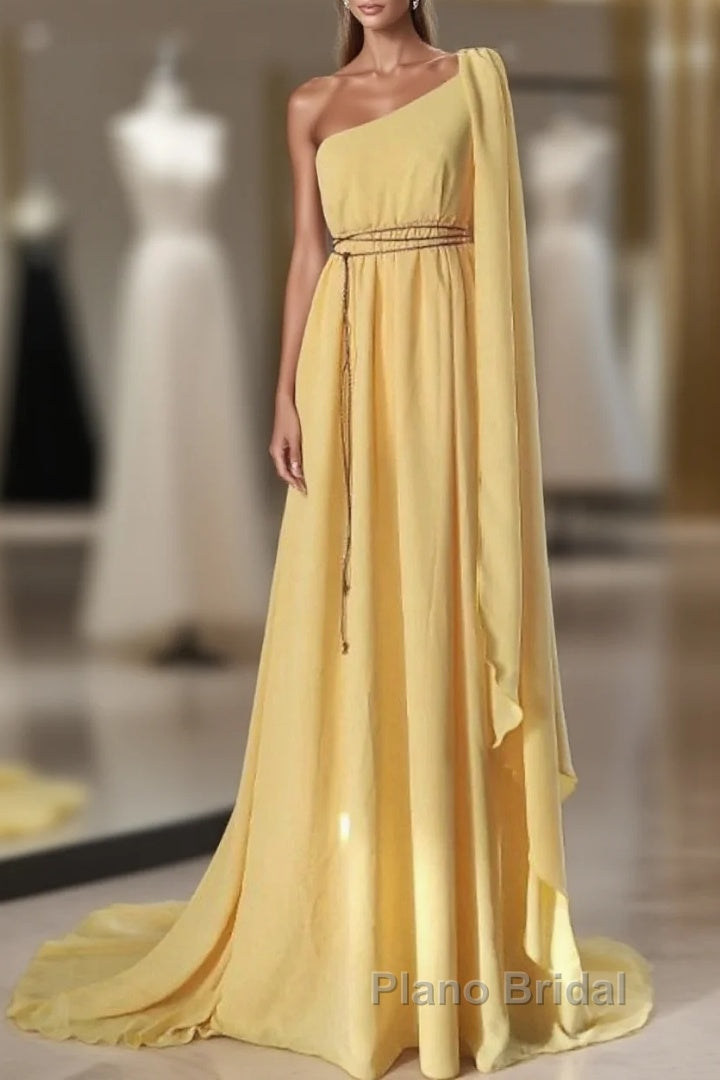 A-Line Wedding Guest Dresses Elegant Dresses Evening Party Court Train Sleeveless One Shoulder Chiffon With Strappy Main image