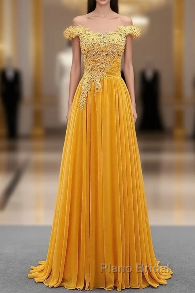 A-Line Wedding Guest Dresses Floral Dresses Formal Prom Sweep / Brush Train Sleeveless Off Shoulder Chiffon With Appliques