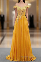 A-Line Wedding Guest Dresses Floral Dresses Formal Prom Sweep / Brush Train Sleeveless Off Shoulder Chiffon With Appliques