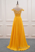A-Line Wedding Guest Dresses Floral Dresses Formal Prom Wedding Party Sweep / Brush Train Sleeveless Off Shoulder Chiffon With Appliques