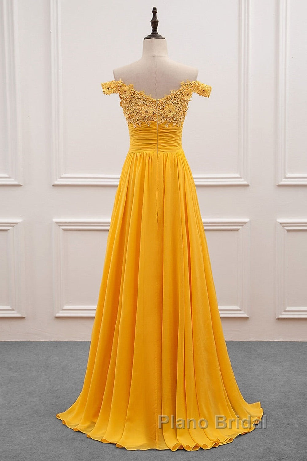 A-Line Wedding Guest Dresses Floral Dresses Formal Prom Wedding Party Sweep / Brush Train Sleeveless Off Shoulder Chiffon With Appliques
