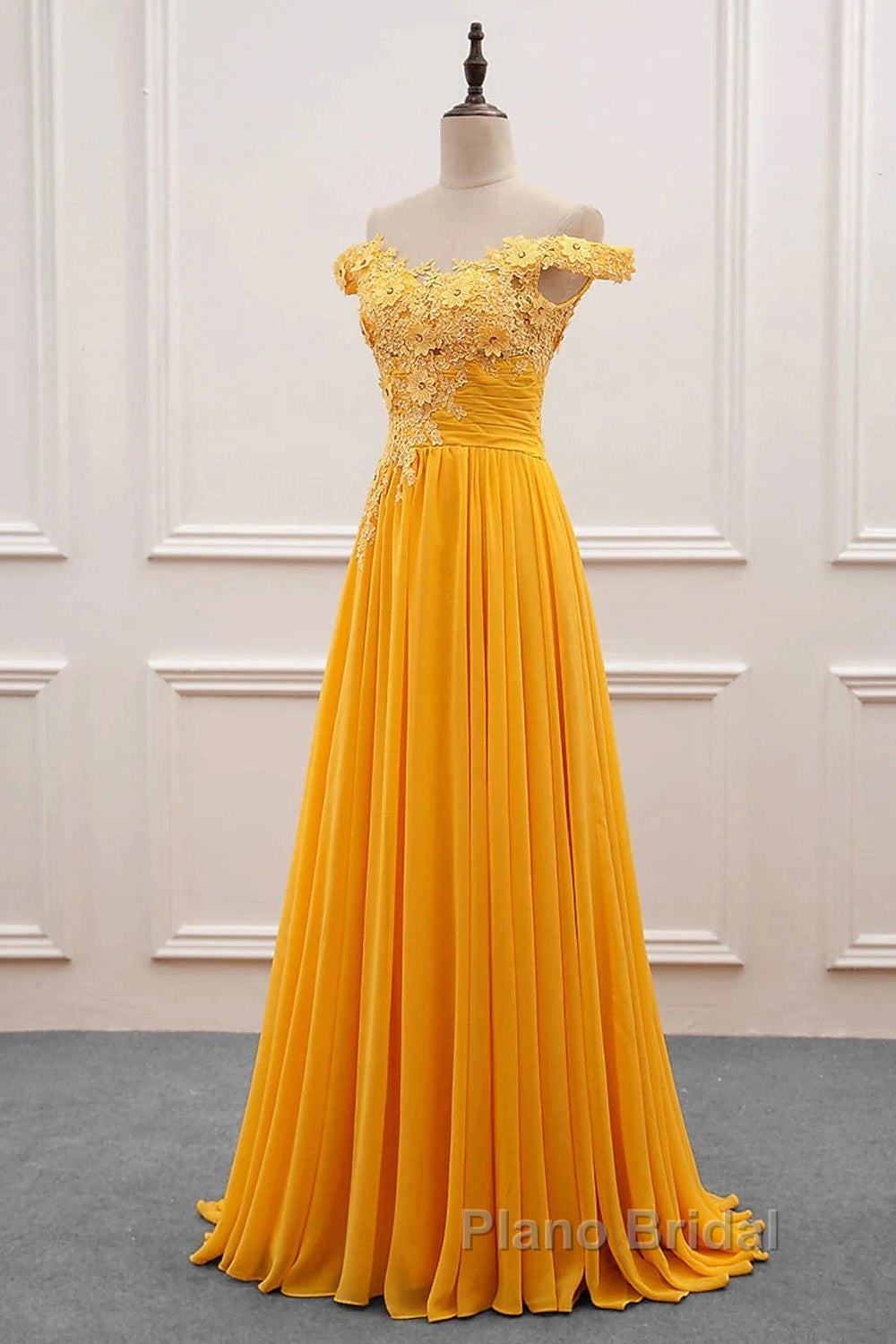 A-Line Wedding Guest Dresses Floral Dresses Formal Prom Wedding Party Sweep / Brush Train Sleeveless Off Shoulder Chiffon With Appliques