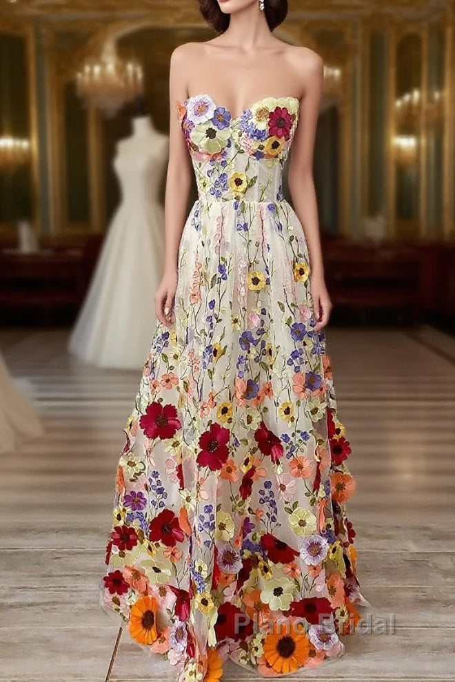 A-Line Wedding Guest Dresses Floral Dresses Wedding Guest Floor Length Sleeveless Illusion Neck Wednesday Addams Family Cotton Backless With Embroidery Appliques