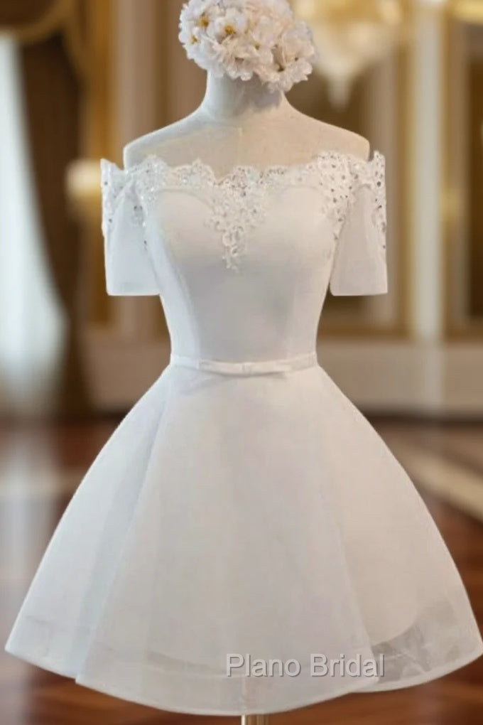 A-Line White Lace Short Sleeve Homecoming Dresses Main image