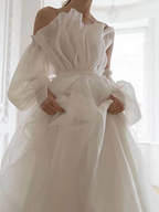 A Line White Long Organza Formal Prom Dresses Formal Dresses