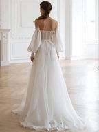 A Line White Long Organza Formal Prom Dresses Formal Dresses