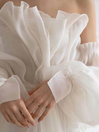 A Line White Long Organza Formal Prom Dresses Formal Dresses