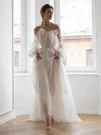 A Line White Long Organza Formal Prom Dresses Formal Dresses