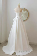 A-Line White Organza Long Formal Prom Dresses, White Long Formal Dresses