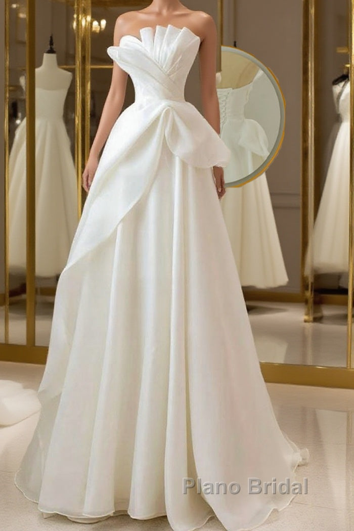 A-Line White Organza Long Formal Prom Dresses, White Long Formal Dresses Main image