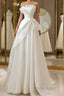 A-Line White Organza Long Formal Prom Dresses, White Long Formal Dresses