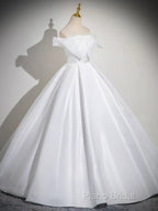 A-Line White Satin Long Formal Prom Dresses, White Long Formal Dresses