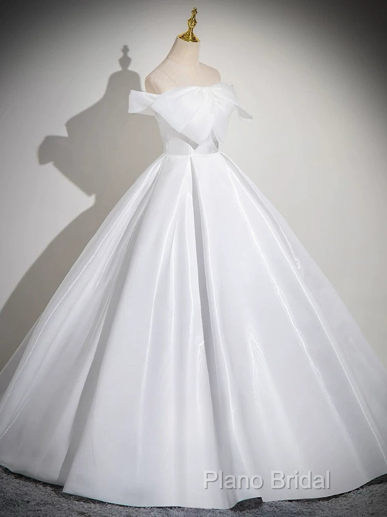 A-Line White Satin Long Formal Prom Dresses, White Long Formal Dresses