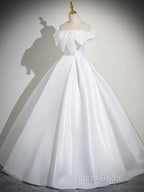 A-Line White Satin Long Formal Prom Dresses, White Long Formal Dresses