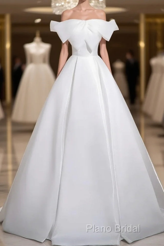 A-Line White Satin Long Formal Prom Dresses, White Long Formal Dresses Main image