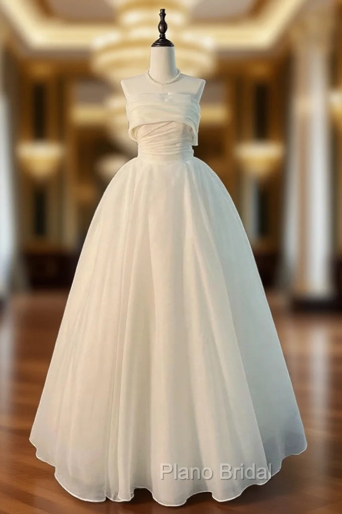 A-Line White Strapless Pleats Wedding Dresses Main image