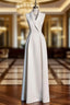 A-Line White V-neck Sleeveless Formal Prom Dresses