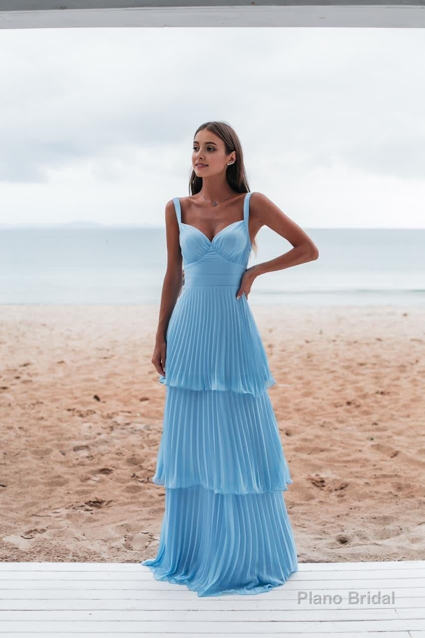 A-line Wide Straps Blue Sleeveless Floor Length Prom Dress,Blue Bridesmaid Dress Main image