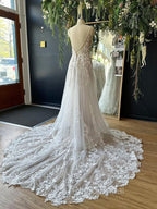 A-Lineprincess Lace Applique V-Neck Sleeveless And Floor Length Wedding Dresses