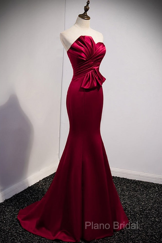 A Noble And Minimalist Wine Red Sleeveless Off Shoulder Ball Dresses With Wine Red Strapless Backless Straps And Ground Length Fishtail Formal Dresses Secondary image