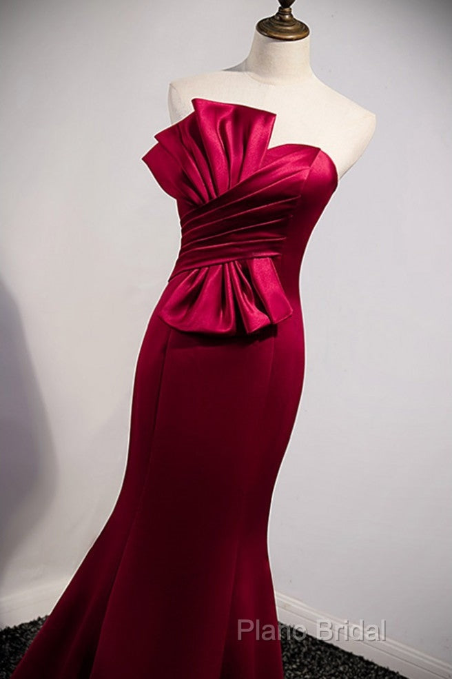 A Noble And Minimalist Wine Red Sleeveless Off Shoulder Ball Dresses With Wine Red Strapless Backless Straps And Ground Length Fishtail Formal Dresses