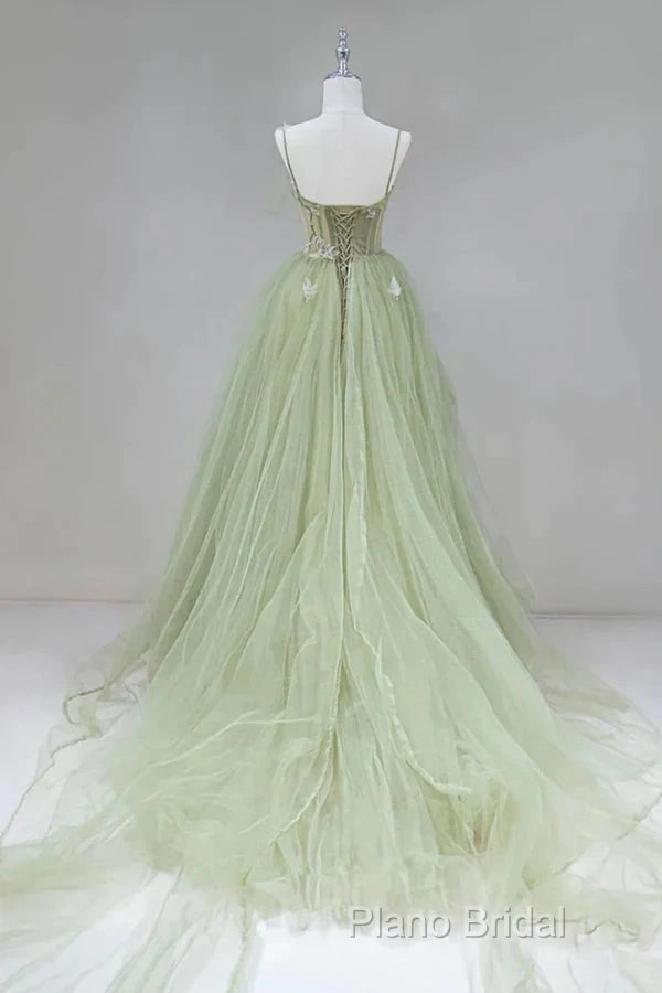 A-Shaped Tight Fitting Corset With Sage Green Chiffon On The Back Long Adult Dresses Sage Formal Prom Dresses