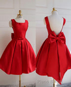 Cute A Line Satin Short Formal Prom Dresses, With Bow Evenig Dresses