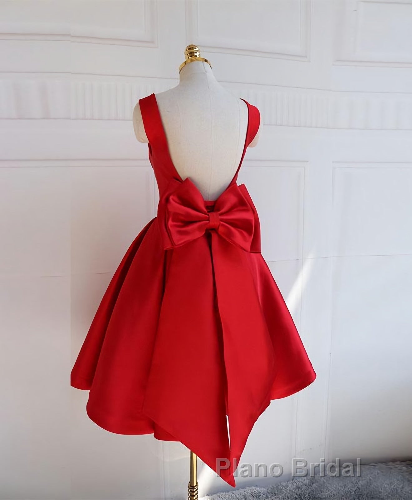 Cute A Line Satin Short Formal Prom Dresses, With Bow Evenig Dresses Secondary image