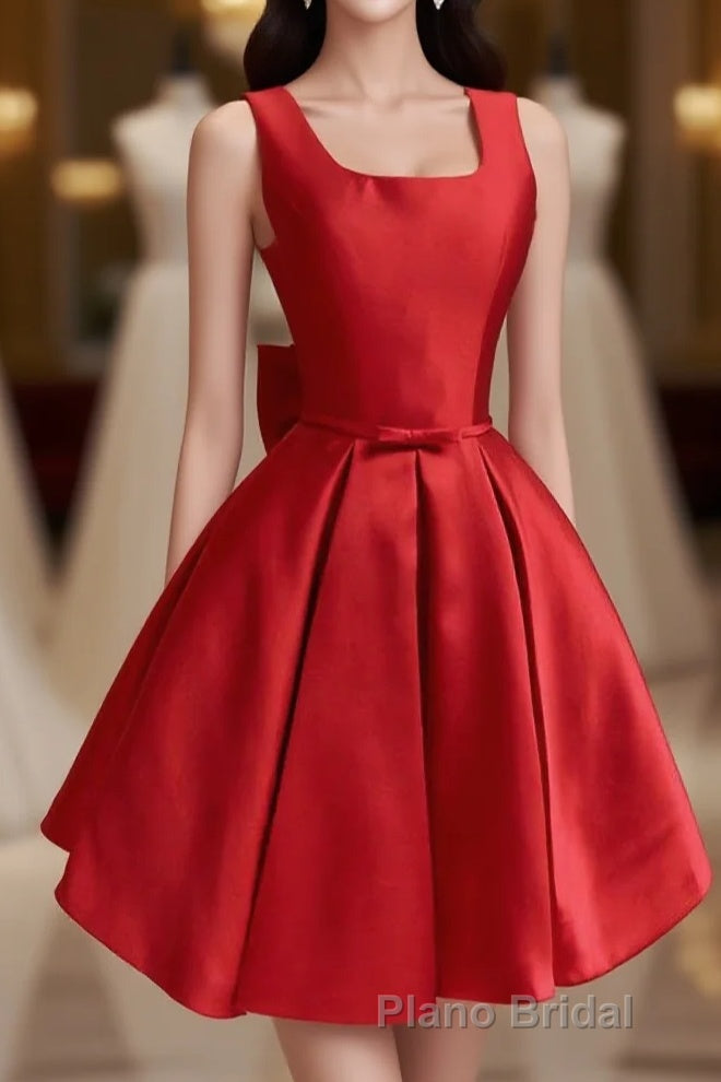 Cute A Line Satin Short Formal Prom Dresses, With Bow Evenig Dresses Main image