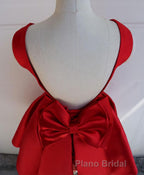 Cute A Line Satin Short Formal Prom Dresses, With Bow Evenig Dresses