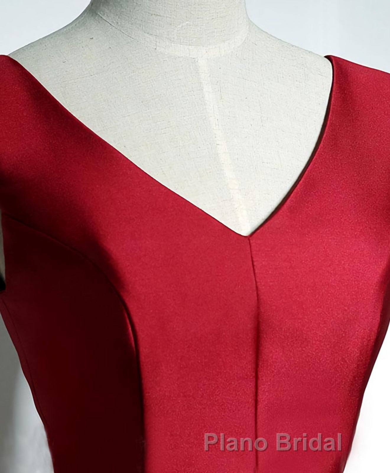 Simple Burgundy Satin V Neck Short Formal Prom Dresses, Evening Dresses