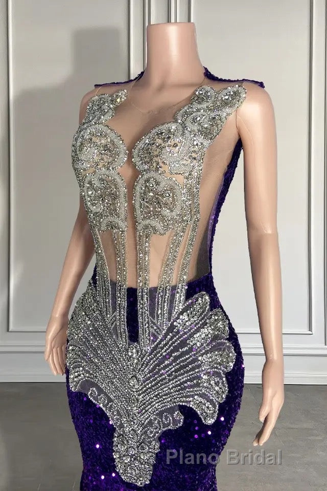 Sequined Sleeveless Mermaid Formal Prom Dress with Beadings