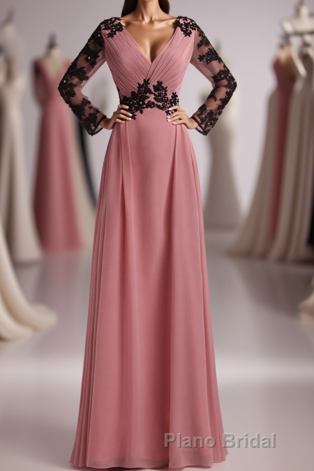 Dusty Pink Chiffon Long Sleeve Mother of the Bride Dresses with Appliques Main image