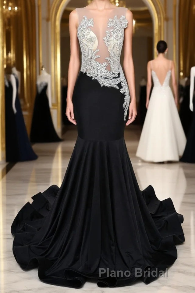 Portrait Trumpet Sweep Train Sleeveless Beading Evening Dress Main image