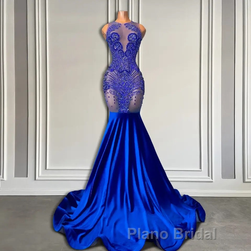 Sleeveless Royal Blue Scoop Neck Mermaid Formal Prom Dress with Beadings Secondary image