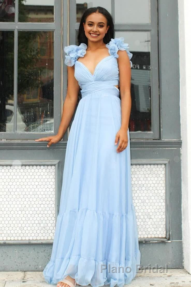 Lace-Up Fuchsia V-Neck Ruffle Pleated Long Formal Prom Dresses