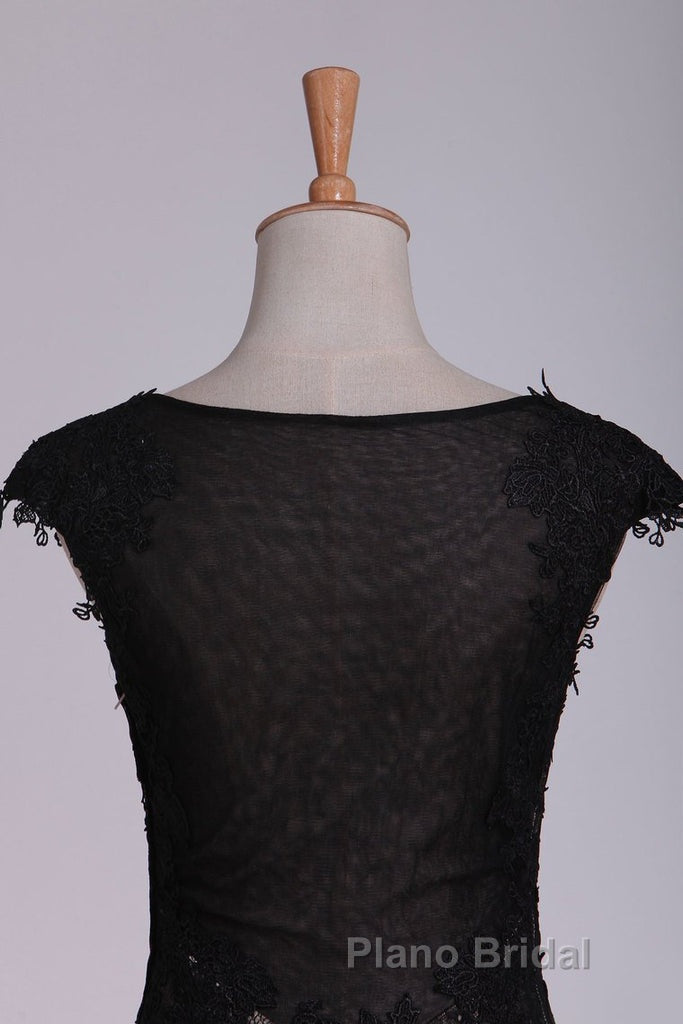 Black Off The Shoulder Sheath Formal Prom Dresses Lace&Tulle Floor Length With Applique & Slit