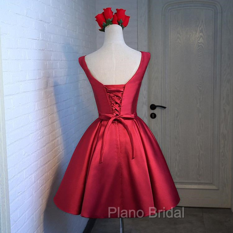 Adorable Cute Wine Red Satin Short Formal Prom Dresses , New Party Dresses Secondary image