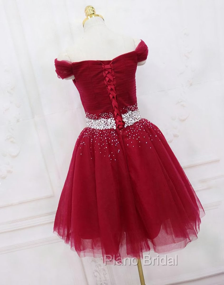 Adorable Dark Red Homecoming Dresses , Tulle Off the Shoulder Party Dresses Secondary image