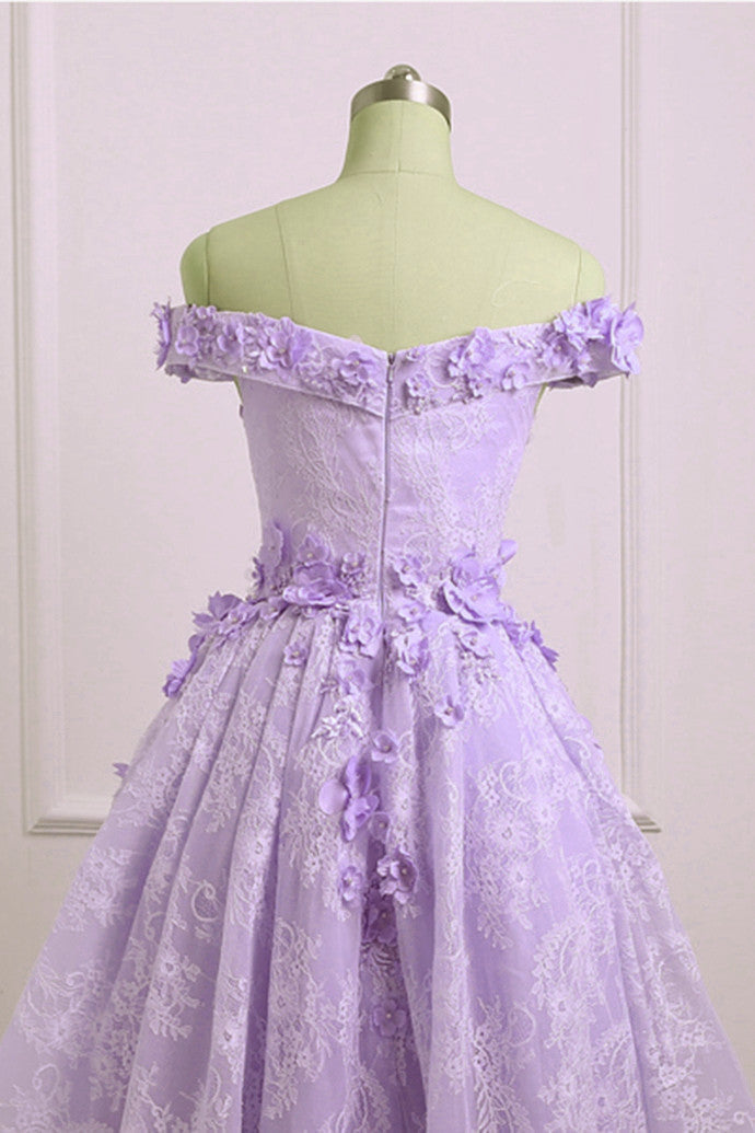 Adorable Lace Light Purple High Low Homecoming Dresses, Cute Sweetheart Formal Prom Dresses Secondary image