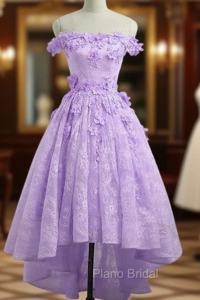 Adorable Lace Light Purple High Low Homecoming Dresses, Cute Sweetheart Formal Prom Dresses