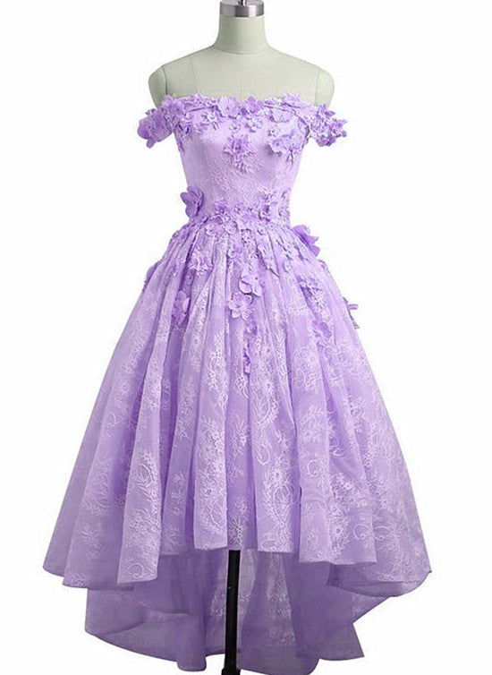 Adorable Lace Light Purple High Low Homecoming Dresses, Cute Sweetheart Formal Prom Dresses Main image